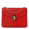Bvlgari Serpenti Forever Studded Flap Shoulder Bag In Red