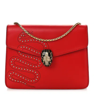 Bvlgari Serpenti Forever Studded Flap Shoulder Bag In Red