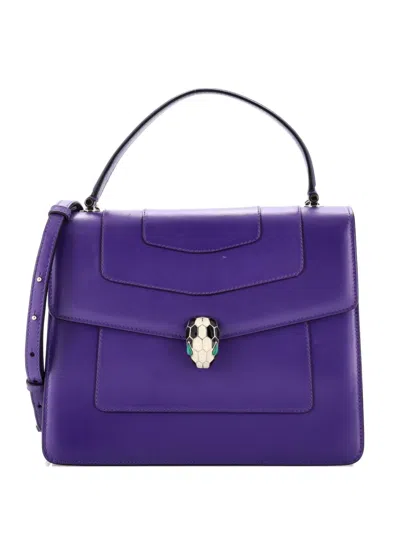 Pre-owned Bvlgari Serpenti Forever Top Handle Bag Leather Medium Satchel In Purple