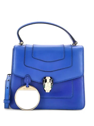 Pre-owned Bvlgari Serpenti Forever Top Handle Bag Leather Small Satchel In Blue