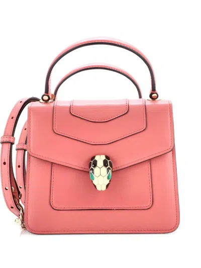 Pre-owned Bvlgari Serpenti Forever Top Handle Bag Leather Small Satchel In Pink