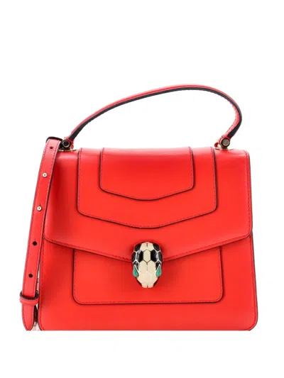 Pre-owned Bvlgari Serpenti Forever Top Handle Bag Leather Small Satchel In Red