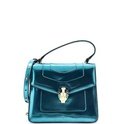 Bvlgari Serpenti Forever Top Handle Bag Patent Small In Blue