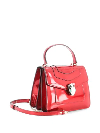 Pre-owned Bvlgari Serpenti Forever Top Handle Bag Patent Small Satchel In Metallic