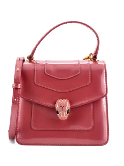 Pre-owned Bvlgari Serpenti Forever Top Handle Bag Patent Small Satchel In Pink
