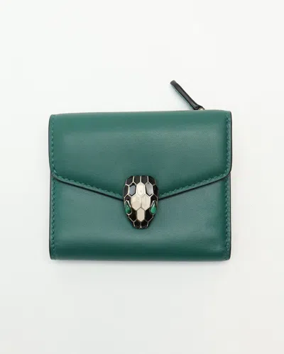 Pre-owned Bvlgari Serpenti Forever Trifold Wallet In Green
