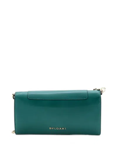 Pre-owned Bvlgari Serpenti Forever Wallet On Chain Leather Long Crossbody Bag In Green