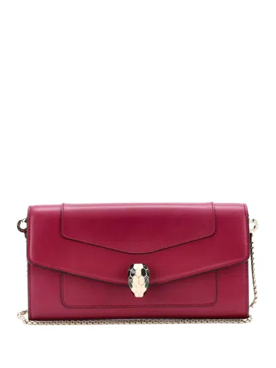 Pre-owned Bvlgari Serpenti Forever Wallet On Chain Leather Long Crossbody Bag In Pink