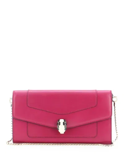 Pre-owned Bvlgari Serpenti Forever Wallet On Chain Leather Long Crossbody Bag In Pink