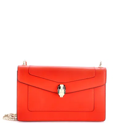 Bvlgari Serpenti Forever Wallet On Chain Leather Small In Red