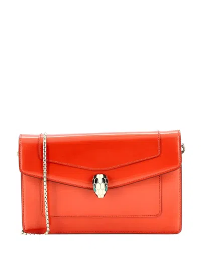 Pre-owned Bvlgari Serpenti Forever Wallet On Chain Patent Crossbody Bag In Orange