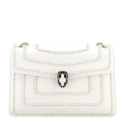 Bvlgari Serpenti Forever Woven Chain Leather Shoulder Bag In White