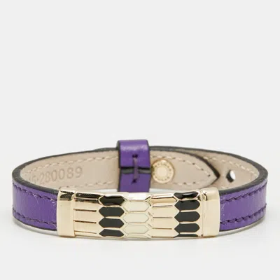 Pre-owned Bvlgari Serpenti Leather Enamel Gold Tone Bracelet