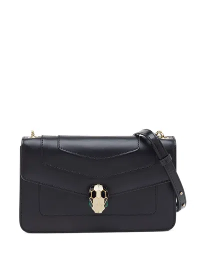 Pre-owned Bvlgari Serpenti Leather Shoulder Bag In Black