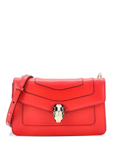 Pre-owned Bvlgari Serpenti Leather Small Crossbody Bag In Red