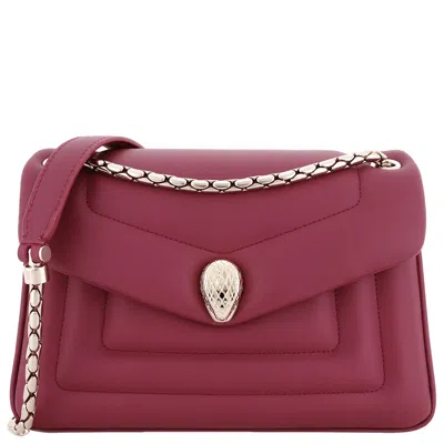 Bvlgari Serpenti Reverse Leather Shoulder Bag In Red