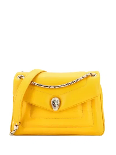 Pre-owned Bvlgari Serpenti Reverse Leather Small Shoulder Bag In Yellow