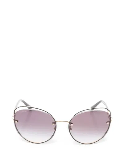 Pre-owned Bvlgari Serpenti Rhinestone-embellishment Sunglasses In Gold