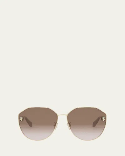 Bvlgari Serpenti Round Metal Sunglasses In Gold/gradient Brown