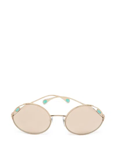 Pre-owned Bvlgari Serpenti Round-frame Sunglasses In Gold