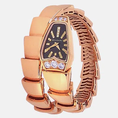 Pre-owned Bvlgari Serpenti Scaglie 101788 Quartz Black Dial 18k Rose Gold Diamonds Women's Wristwatch 26 Mm