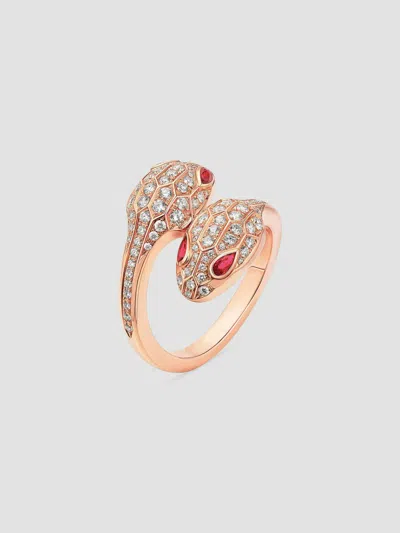 Bvlgari Serpenti Seduttori 18k Rose Gold, Rubellite & 0.56 Tcw Diamond Bypass Ring