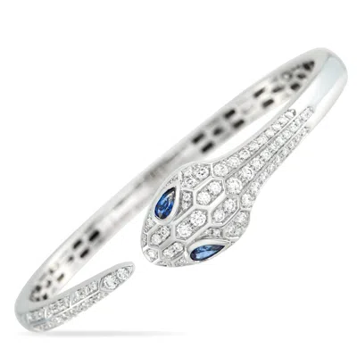 Bvlgari Serpenti Seduttori 18k White Gold 1.0ct Diamond And Sapphire Bracelet Size Small Bv17-051526 In Silver
