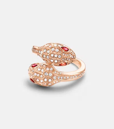 Bvlgari Serpenti Seduttori 18kt Rose Gold Ring With Diamonds And Rubellites In Pink