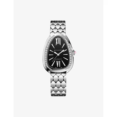 Bvlgari Serpenti Seduttori Diamond And Stainless-steel  And Diamond Automatic Watch 34mm In Gray