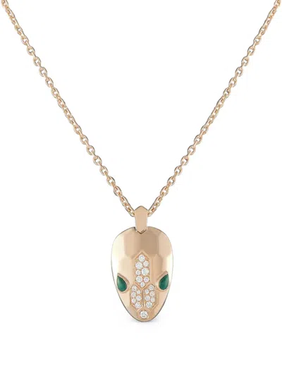 Pre-owned Bvlgari Serpenti Seduttori Diamond Malachite Necklace In Pink