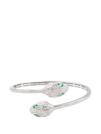 Pre-owned Bvlgari Serpenti Seduttori Emerald Bracelet In Silver