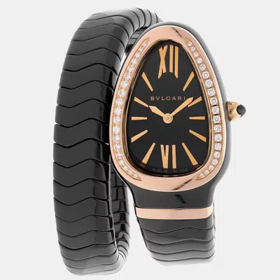 Pre-owned Bvlgari Serpenti Spiga 102532 Quartz Black Ceramic Women's Wristwatch 35mm