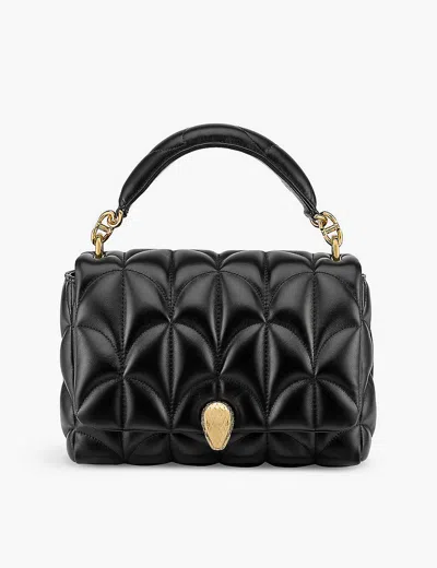 Bvlgari Womens Black Serpenti Sugarloaf Medium Leather Shoulder Bag