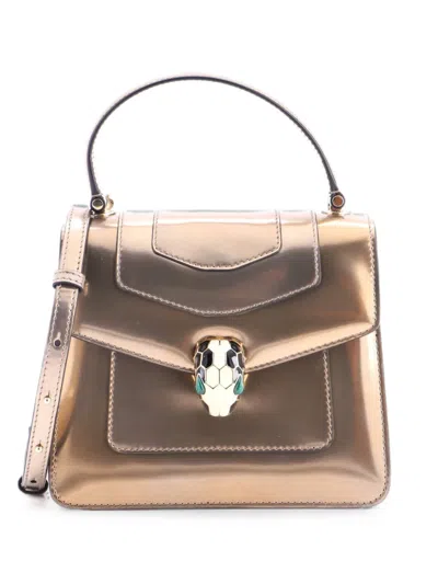 Pre-owned Bvlgari Serpenti Top Handle Bag Patent Small Satchel In Gold