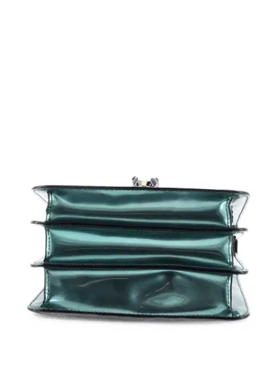 Pre-owned Bvlgari Serpenti Top Handle Bag Patent Small Satchel In Green