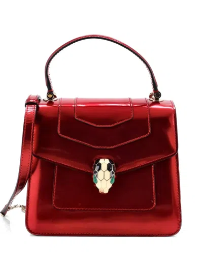 Pre-owned Bvlgari Serpenti Top Handle Bag Patent Small Satchel In Red