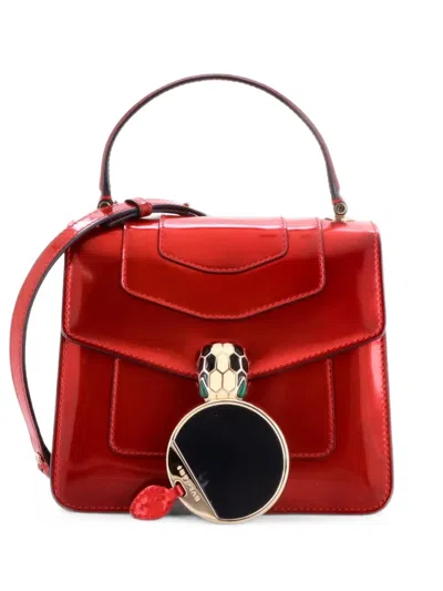 Pre-owned Bvlgari Serpenti Top Handle Bag Patent Small Satchel In Red