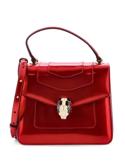 Pre-owned Bvlgari Serpenti Top Handle Bag Patent Small Satchel In Red