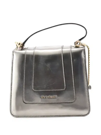 Pre-owned Bvlgari Serpenti Top Handle Bag Patent Small Satchel In Silver