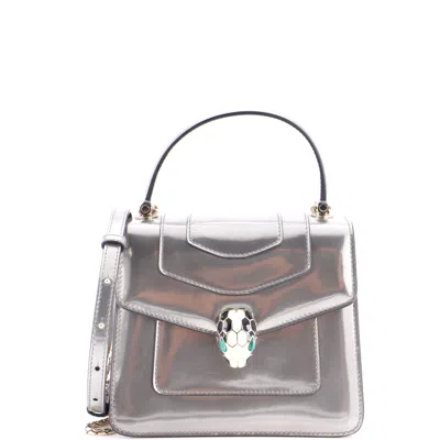 Bvlgari Serpenti Top Handle Bag Patent Small In Silver