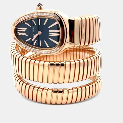 Pre-owned Bvlgari Serpenti Tubogas 101814 Quartz 18k Rose Gold Women's Wristwatch 35 Mm In Black