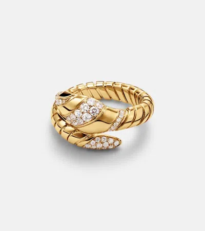 Bvlgari Serpenti Tubogas 18kt Ring With Diamonds And Onyx In Gold