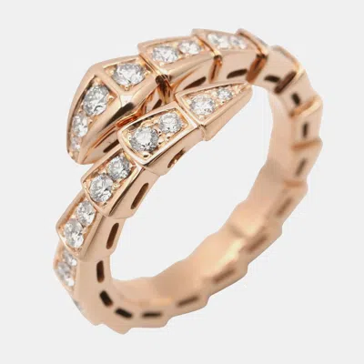 Pre-owned Bvlgari Serpenti Viper 18k Rose Gold Diamonds Ring Eu 50.5
