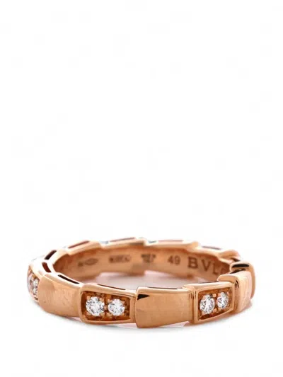 Pre-owned Bvlgari Serpenti Viper 18k Rose Gold With Half Pave Diamonds Ring In Pink