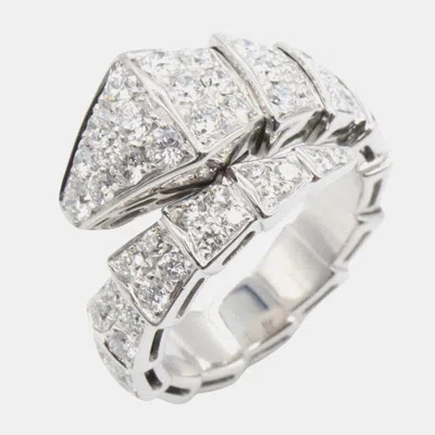 Pre-owned Bvlgari Serpenti Viper 18k White Gold Pave Diamond Ring Eu 48