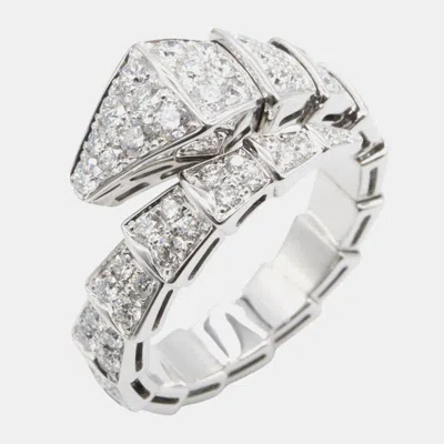Pre-owned Bvlgari Serpenti Viper 18k White Gold Pave Diamond Ring Eu 58