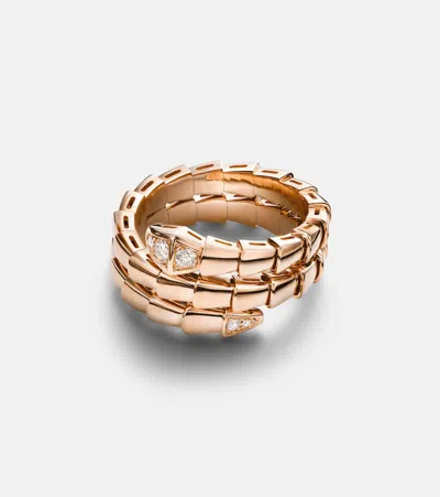 Bvlgari Serpenti Viper 18kt Rose Gold Ring With Diamonds In Pink