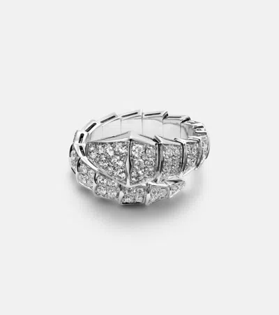 Bvlgari Serpenti Viper 18kt White Gold Ring With Diamonds In Silver