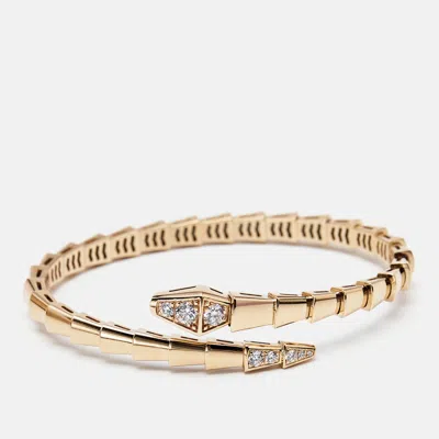 Pre-owned Bvlgari Serpenti Viper Diamond 18k Rose Gold Bracelet 15