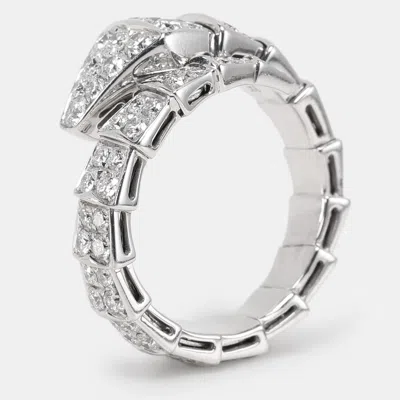 Pre-owned Bvlgari Serpenti Viper Diamond 18k White Gold Ring Size 61 In Silver